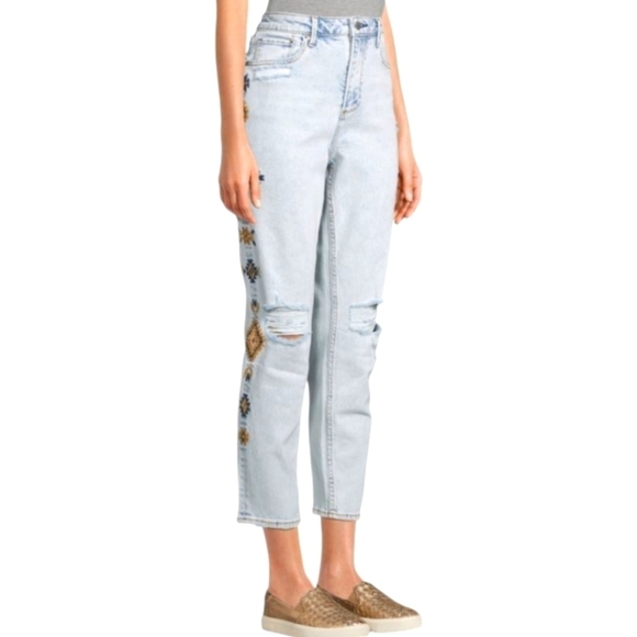 NEW Driftwood Gizelle Geometric Embroidered Straight Jeans Ladies Size 26 - Picture 1 of 12